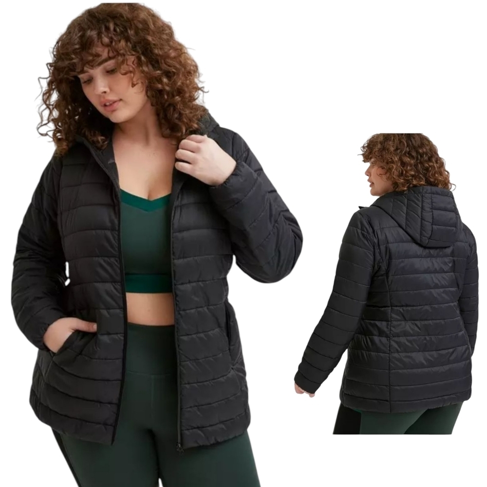 Torrid Black Packable Puffer Hooded Lightweight Jacket - Size 5/5X
